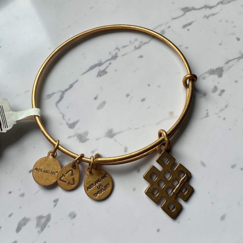 NWT Alex and Ani Endless Knot Charm Bangle Bracelet Rafaelian Gold Expandable - Picture 6 of 8